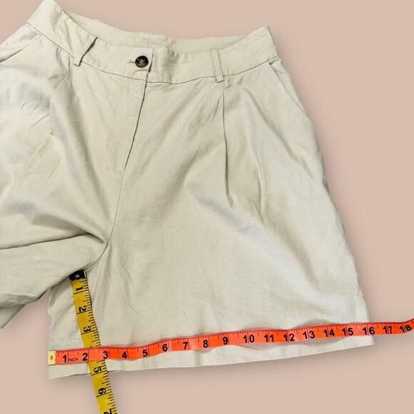 Alex Marie Linen Blend Pleated High Rise Wide Leg Bermuda Shorts Size 12 Neutral - Picture 10 of 11